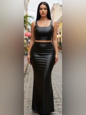 SHEIN SXY Plus PU Leather Cami Top & Mermaid Hem Skirt Size 1X (runs big) NWT